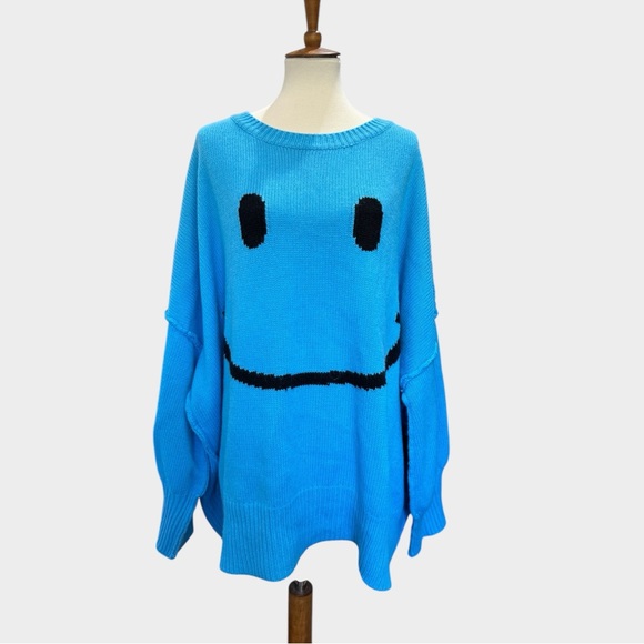 Dressed in LALA Sweaters - Dressed in LALA Blue Smiley Face Sweater